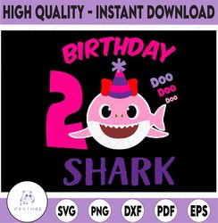 shark 2nd birthday svg, girl birthday shark svg dxf eps, girl second birthday clipart, two year old, baby, shark