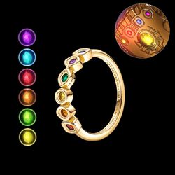 Marvel the Avengers Thanos Infinity Stones Ring Creative Crystal Gold Color Infinity Stones Rings Superhero Cosplay Prop
