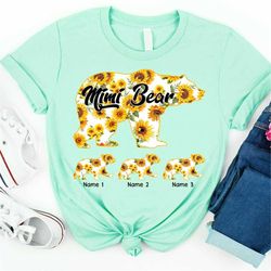 Grandma Bear Shirt, Sunflower Shirt, Custom Kids Names Tee, Mothers Day Gift, Mom Sunflower Shirt, Gift For Mom Nana Gig