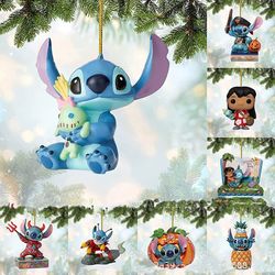 Disney Stitch Christmas Tree Ornaments Pendant Cartoon Lilo & Stitch Xmas Tree Decoration Hanging Keychain