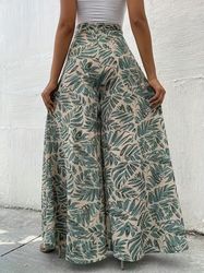 Plants Print Pants Casual High Waist Elastic Wide Leg Beach Palazzo Pants Women's Clothing