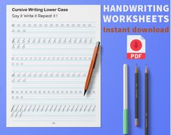 Printable Handwriting Worksheets–11 Pages (Letters, numbers) For Middle School Kids and  and Adults  *PDF File Only*