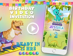 Baby Dinosaur video invitation, animated kid's birthday party invite
