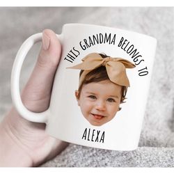 This grandma belongs to mug, custom grandchild mug, face cut out mug, custom gift for grand mother, baby face custom mug