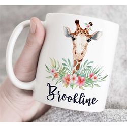 Giraffe Mug, Personalized Coffee Cup for Giraffe Lover, Birthday Gift, custom name mug, Custom giraffe mug, Personalised