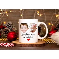 christmas baby face mug, we love you grandpa, custom grandchild mug,  personalized photo gift,  custom photo mug, christ