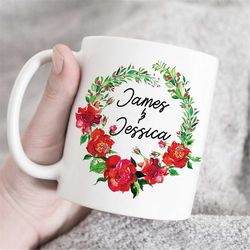 custom name coffee mug, anniversary gift, gift for her, gift for him, anniversary mug, personalized mug, floral custom m