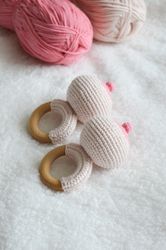 Crochet boobie baby rattle gender party or baby shower gift