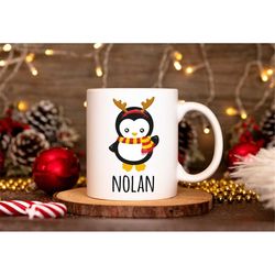 Personalised Penguin Christmas Mug, Penguin Lover Mug, Custom Name Mug, Personalised Gift, Cute Christmas Gift, Penguin