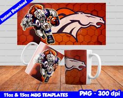 Broncos Mug Design Png, Sublimate Mug Template, Broncos Mug Wrap, Sublimate Football Design PNG, Instant Download