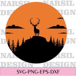 Deer in the Forest svg, Deer  svg, cut file for cricut, Deer PNG, dxf, eps, Tree svg, Wilderness, Forest shape, Deer sil