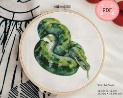 Cross Stitch Pattern , Watercolor Green Snake,Pdf , Instant Download , Animal X Stitch Chart,Nature Inspired