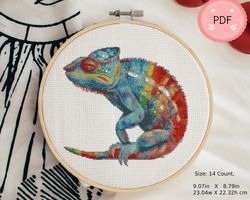 Cross Stitch Pattern,Rainbow Chameleon,Pdf,Instant Download , Animal X Stitch Chart ,Watercolor