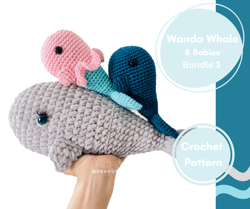 Wanda the Whale Crochet Pattern, amigurumi whale Plushie and Babies pattern only
