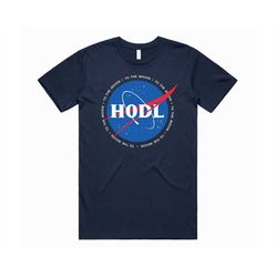 HODL To The Moon Space T-Shirt Tee Top Funny Cryptocurrency Crypto Bitcoin Doge Coin