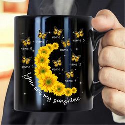 Personalized Grandchildren Grandma Mug, Butterfly Sunflowers Nana Mug, Custom Kids Name Mug, Gifts for Nana Gigi Mug,You