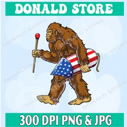 Bigfoot Fireworks 4th of July Men Sasquatch American Flag US Png, PNG High Quality, PNG, Digital Download