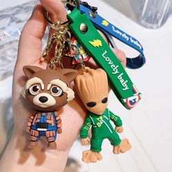 Marvel Movie Guardians of the Galaxy Pendant Keychain Cute Groot Rocket Raccoon Silicone Keyring for Women Bag Accessori