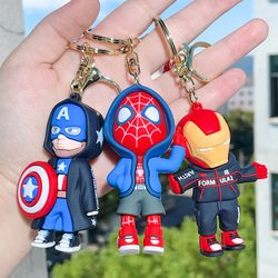 Avengers Cartoon Captain Spider-Man Silicone Keychain Ironman Hulk Deadpool Doll Keyring Bag Accessories Car Key Chain