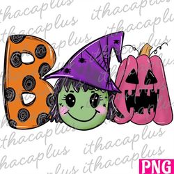 Boo sublimation, halloween witch png, Halloween pumpkin sublimation, cute witch digital, spooky PNG, Trick or Treat PNG