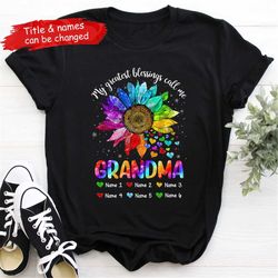 personalized grandchildren grandma shirt, leopard butterfly sunflowers nana shirt, custom kids name shirt, gifts gigi, m