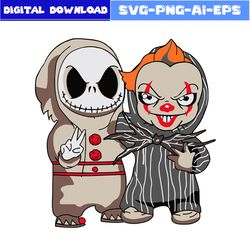 Baby Jack Skellington and Pennywise Hallowe Svg, Baby Jack Skellington and Pennywis Svg, Halloween Svg, Png Dxf Eps File