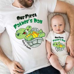 Personalized First Father's Day Shirt Matching Daddy and Baby 1st Fathers Day Shirt Customized with Names Gift for Dad H
