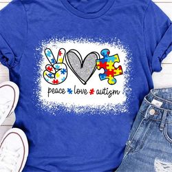 Peace Love Autism Clothes - Autism Awareness Shirt - Peace Love Apparel - Autism Mom Outfit - Autism Puzzle T-Shirt -Aut