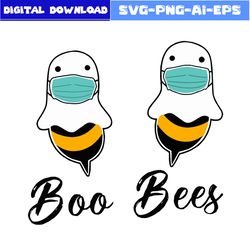 Boo Bees Halloween Face Mask Svg, Boo Bees Svg, Bee Ghost Svg, Bee Svg, Ghost Svg, Halloween Svg, Png Eps File