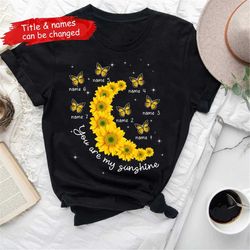 Personalized Grandchildren Grandma Shirt, Butterfly Sunflowers Nana Shirt, Custom Kids Name Shirt,Gifts for Nana Gigi Sh