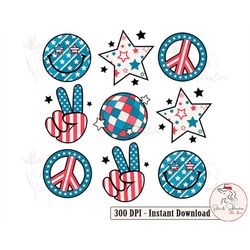 4th Of July Png, America Smiley Face Png, 4th Of July Hippie Png, American Flag Disco Ball Smiley Png, Independence Day