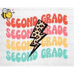 Second Grade Stacked Leopard Lightning Bolt Png, Back To School Png, First Day Of School Png, Hello Second Grade Png, Gi