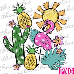 Watercolor Summer flamingo PNG, tropical Pineapple sunshine printable, clipart, hello summer sublimation png, summer vib