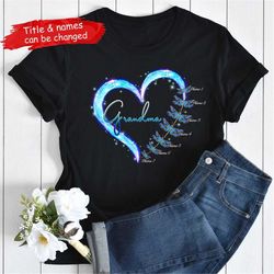 Grandma and Grandkids Personalized Shirt, Mommy, Nana, Grandma, Auntie, Dragonfly Lover Tee, Mother's Day Gift