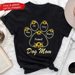 Dog Mom Sunflower Outline Personalized Shirt, Sunflower Shirt, Mother's Day Shirt, Dog Paw Shirt, Dog Mom Gift, Animal L