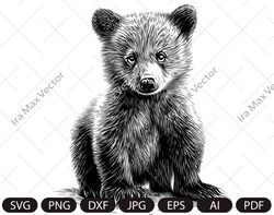Baby bear svg,Bear cub face svg,Little bear,Grizzly Bear,Bear detailed, Safari African Animals,Bear Cub,Nursery Wall Art