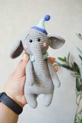 Crochet baby elephant toy, amigurumi stuffed elephant, soft safari animals, handmade baby gift