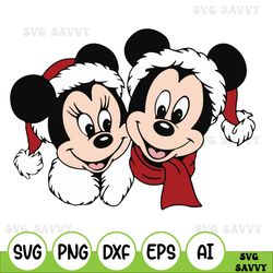 Mickey and Minnie in Christmas Hats Christmas Svg, Christmas Svg Files