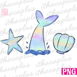mermaid tail png, Summer PNG, Starfish png, Shell png, Watercolor mermaid, watercolor summer printable, summer sublimati