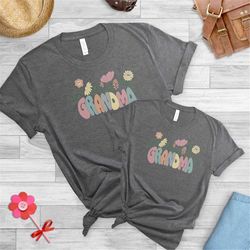 personalized gifts for grandma grandkids names gifts for mother's day grandma t shirt, vintage flower comfort colors gra