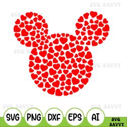 Disney Mickey Mouse Icon Filled With Hearts Svg, Disney Mickey Mouse Valetines Svg
