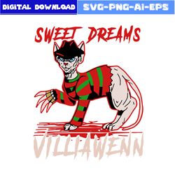 Freddy Krueger Cat Sweet Dreams Villianwenn Halloween Svg, Freddy Krueger Cat Svg, Halloween Svg, Png Dxf Eps File