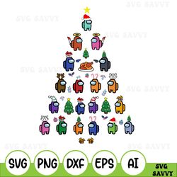Among Us Christmas Tree SVG, Among US Bundle cut files, Gamer Merry Xmas Gift Png, Impotor Christmas Gift, Among Us Stic