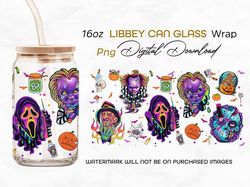 Horror png, Horror characters 16oz Libbey can Glass, Horror characters full glass can wrap, funny horror tumbler wrap, h
