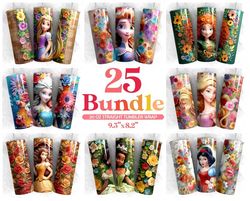 Bundle 3d Cartoon princess Tumbler Design  Sublimation Designs Downloads, Digital download, 20 oz tumbler sublimations,