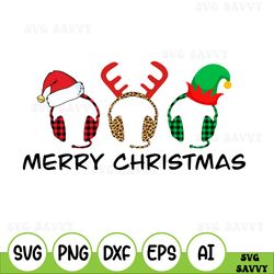 Headset with Mic Merry Christmas Holiday Svg Digital Download PNG Sublimation Screen Print Design