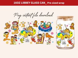 Garfield Cat Cartoon 80s Glass Can, 80s Cartoons png, Garfield Summer Libbey Glass Can, Retro 80s Cartoons Wrap, Garfiel