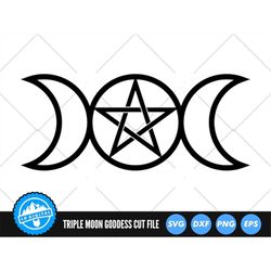 Triple Moon Pentagram SVG Files | Wiccan SVG Cut Files | Pagan SVG Vector Files | Wicca Vector | Triple Moon Goddess