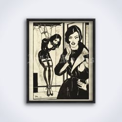 Mistress and punished girl vintage fetish comics illustration printable art print poster Digital Download