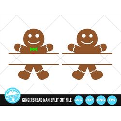 Gingerbread Man Monogram SVG Files | Gingerbread Split Name Frame Man Cut Files | Christmas Vector Files